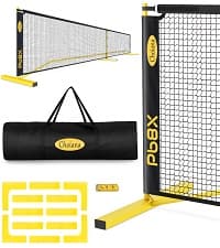Pickleball Net Set, Portable Pickleball Set w/Wheels, 11ft & 22ft Regulation Size Pickel Ball Net, Set of 4 Balls and Paddles, Heavy Duty Frame for Backyard Driveway Outdoor
