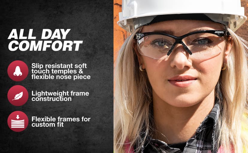 Jackson Safety SG Safety Glasses - Eye Protection for Men & Women - Anti-Scratch Lens with Black Frame - ANSI Z87.1 - Pack of 3 (Multiple Styles)