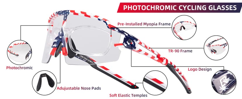 ROCKBROS Photochromic Sports Sunglasses for Men Women Cycling UV Protection