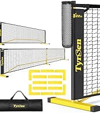 Pickleball Net Set, Pickleball Net on Wheels for Driveway Backyard, 22FT Regular Size, 4 Pickleball Paddles & 6 Balls, 12 Court Markers, 1 Carry Bag, Pickleball Set for Indoor Outdoor Play