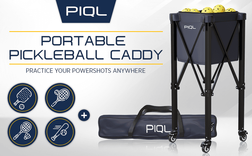 Navy Blue Pickleball Ball Caddy - Wheeled Cart, Storage Bag - 100 pickleball capacity - Tennis Ball Hopper
