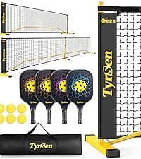Pickleball Net Set, Pickleball Net on Wheels for Driveway Backyard, 22FT Regular Size, 4 Pickleball Paddles & 6 Balls, 12 Court Markers, 1 Carry Bag, Pickleball Set for Indoor Outdoor Play