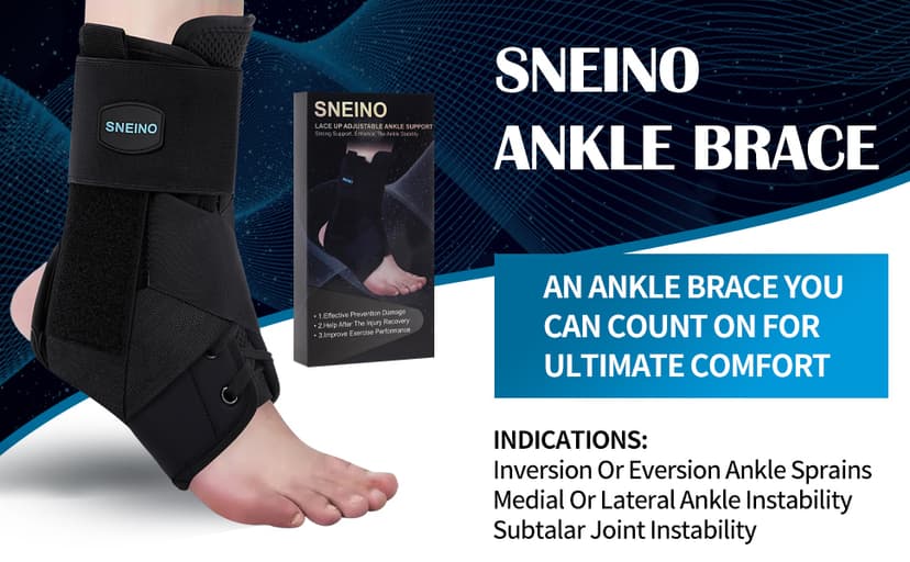 SNEINO Ankle Brace for Women & Men - Ankle Support Brace for Sprained Ankle, Ankle Stabilizer for Achilles, Tendon, Sprain, Injury Recovery, Lace up Ankle wrap for Running, Basketball, Volleyball (Large)