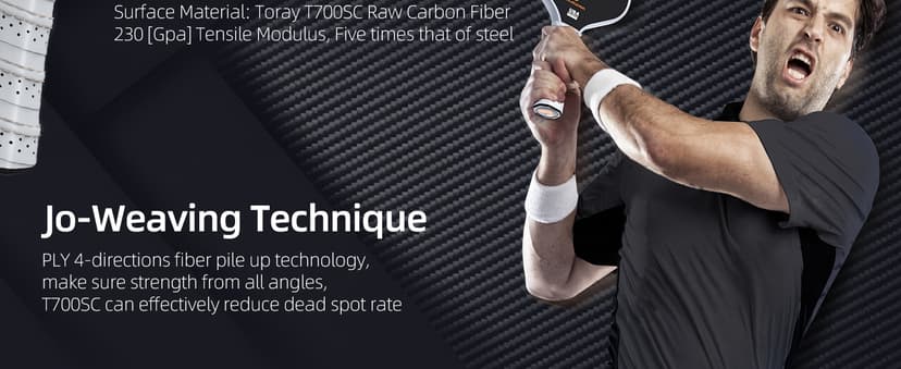 Pickleball Paddles, Carbon Fiber Pickleball Paddle with a 16mm Shark Power Polymer Core, The Pickleball Rackets Designed for Ultimate Spin & Consistency