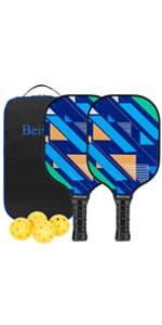 Pickleball Paddles Pickleball Set 7-ply Basswood Wooden Pickleball Rackets Set of 4 with 6 Balls and 1 Carry Bag, Pickleball Equipment for Beginner to Intermediate with Extra Edge Guard
