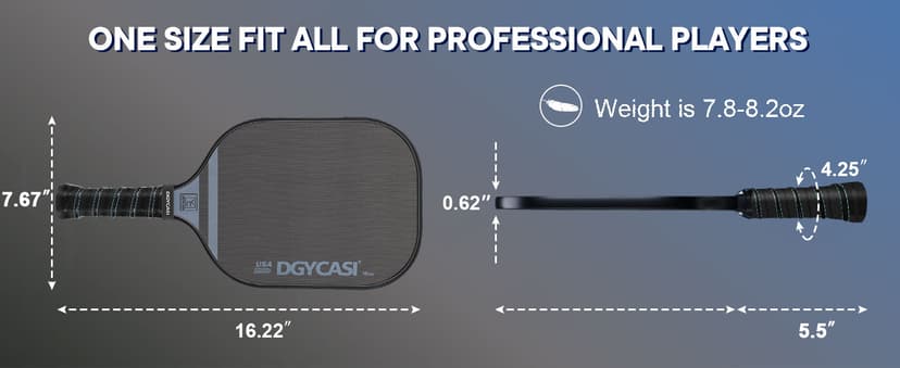 YC DGYCASI 16mm Pickleball Paddles Professional, 2025 USAPA Approved T700 Carbon Fiber Surface Pickle Paddle(CFS), Polypropylene Lightweight Honeycomb Core, Cushion Comfort Grip, with Cover Case Black