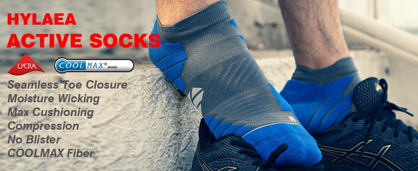 Hylaea No Show Running Athletic Anti-Blister Wicking Coolmax Socks, Seamless Anti-odor