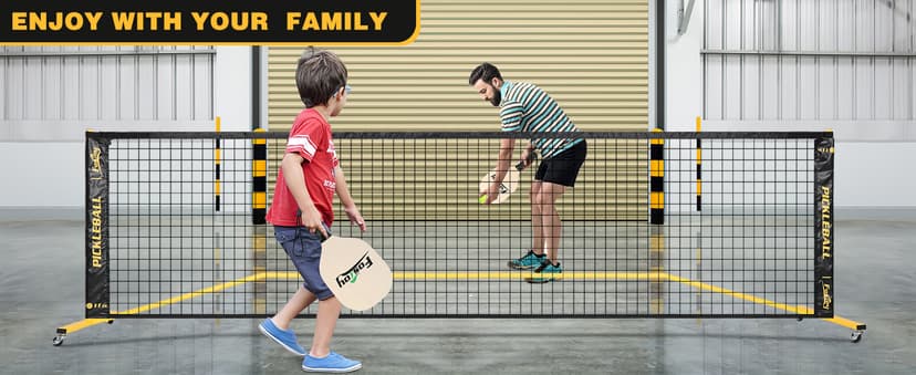 Portable Pickleball Net Set with Wheels, Regulation Size 22 FT & Half Court 11 FT, Steady Metal Frame Pickle Ball Net Set System with Carry Bag for Backyards, Driveways, and Garages