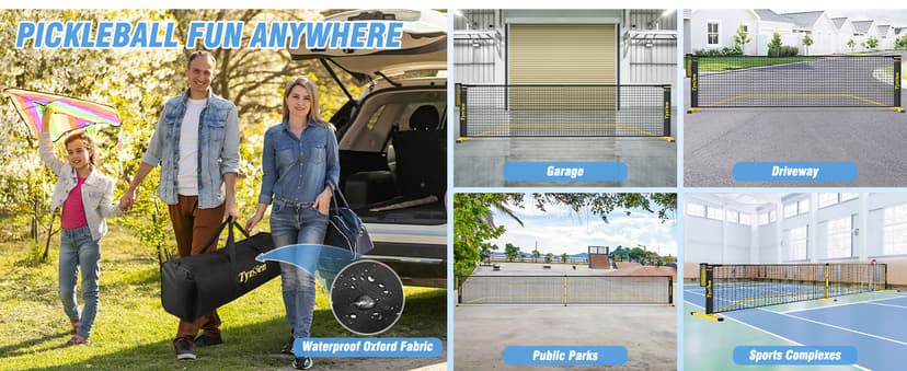 Portable Pickleball Net for Driveway, 22 FT Regulation Size & 11 FT Half Court Size Pickle Ball Net with Ball Collector, 2-in-1 Pickle Ball Net with Carry Bag for Garages Backyard