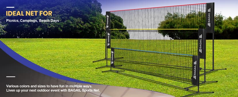 BAGAIL Badminton Net, Height Adjustable Kids Volleyball Net, Foldable Nylon Net 10 ft/14ft/17ft Wide, Tennis Net, Small Pickleball Net for Backyard Game and Indoor Outdoor Use, Easy Setup
