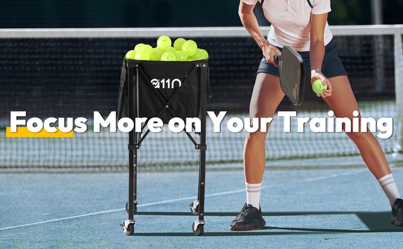 A11N Pickleball Tennis Ball Hopper - Sturdy Large Capacity Tennis Ball Basket Holds 120 Balls, Upgraded Pickleball Caddy Practice Equipment/Multifunction Pockets and Wheels for Training/Teaching