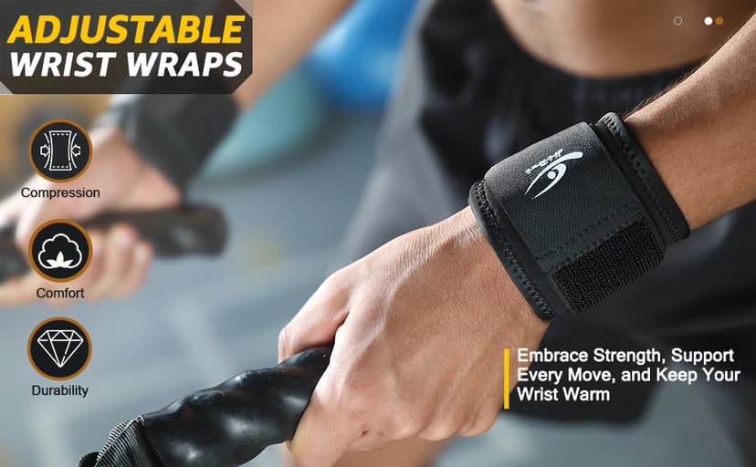HiRui 2 PACK Wrist Compression Strap and Wrist Brace Sport Wrist Support for Fitness, Weightlifting, Tendonitis, Carpal Tunnel Arthritis, Pain Relief-Wear Anywhere-Unisex,Adjustable