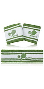KOFULL Pickleball Accessories, Pickleball Gifts for Women and Men, Cotton Sweat Bands Headband Set for Pickleball, Tennis, Golf, Yoga Sports, Green