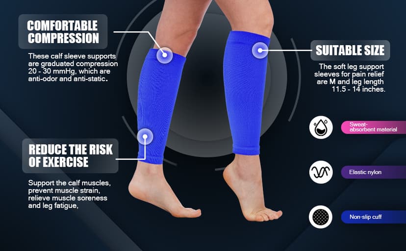 Geyoga 6 Pairs Calf Compression Sleeve for Men Women Football Leg Sleeve Elastic Calf Support Sock for Sports Cycling Running Basketball