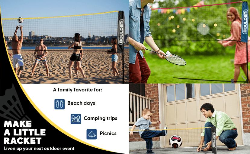 Boulder Portable Badminton Pickleball Net - Foldable/Extendable Poles for Multiple Sports Heights (UP to 5 ft) - Ideal for Tennis, Pickleball, Soccer Tennis - Easy Setup