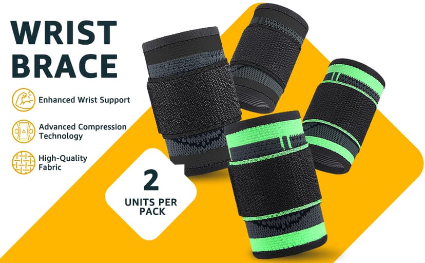 HiRui Wrist Brace/Wraps Wrist Compression Strap and Support for Work Fitness Weightlifting Sprains Tendonitis, Carpal Tunnel Arthritis, Pain Relief, Adjustable Wristbands 2 PACK (Black, M)