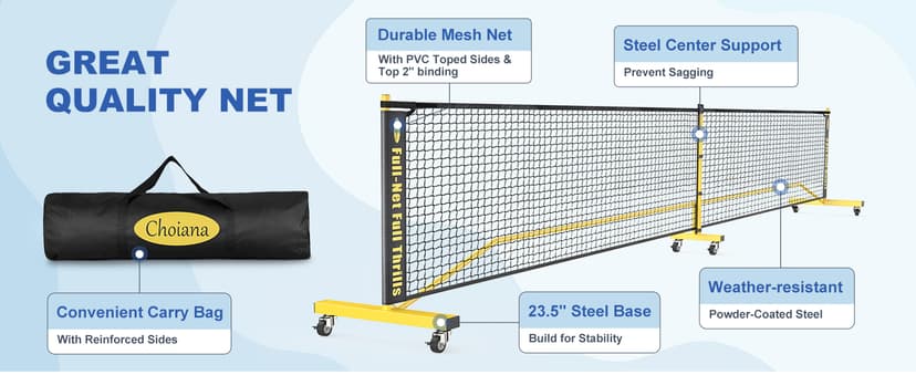Pickleball Net Set, Portable Pickleball Set w/Wheels, 11ft & 22ft Regulation Size Pickel Ball Net, Set of 4 Balls and Paddles, Heavy Duty Frame for Backyard Driveway Outdoor