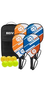 Pickleball Paddles Pickleball Set 7-ply Basswood Wooden Pickleball Rackets Set of 4 with 6 Balls and 1 Carry Bag, Pickleball Equipment for Beginner to Intermediate with Extra Edge Guard