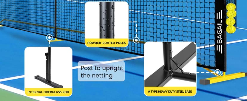 BAGAIL Portable Pickleball Net Set, 22 FT Regulation Size Pickle Ball Net with Ball Collector, Carry Bag, Easy Setup for Outdoor Indoor Driveway - Red