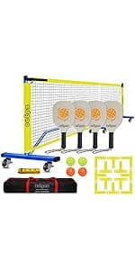Zdgao Pickleball Net for Driveway with 22FT Regulation Size Pickleball Net, 4 Outdoor Pickleballs and Carry Bag, Weather Resistance Strong Steel Frame