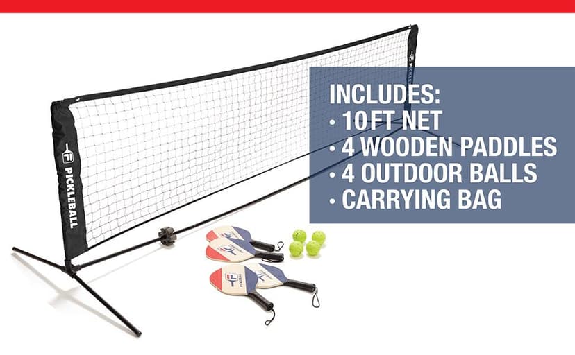 FILA Accessories Pickleball Net Set - Includes Pickleball Paddles Set of 4 with Regulation Size 4 Outdoor Balls & 10ft All Weather Mesh Net for Indoor or Outdoor Use - Lightweight, Quick & Easy Setup
