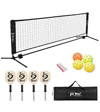 NQV Pickleball Set with Net-10FT Half Court Size Pickleball Net+Wood Pickleball Paddles+Pickle Balls+Ball Retrievers, Portable Outdoor Driveway Indoor for Adults Beginners