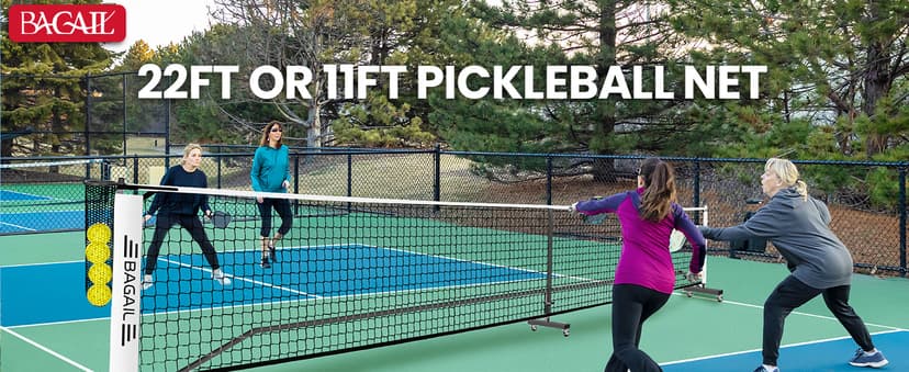 BAGAIL Portable Pickleball Net Set with Wheels, 22 FT Regulation Size & 11 FT Half Court Size 2-in-1 Pickle Ball Net with Ball Collector, Carry Bag, 4 Pickle Balls, Easy Setup for Outdoor Indoor