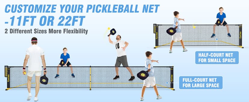 Portable Pickleball Net for Driveway, 22 FT Regulation Size & 11 FT Half Court Size Pickle Ball Net with Ball Collector, 2-in-1 Pickle Ball Net with Carry Bag for Garages Backyard