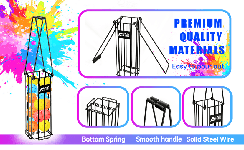 Portable Pickleball & Tennis Ball Hopper Basket Picker Upper,Tennis Hopper Basket with Handle for Easy Pickup,Tennis Ball Basket Pickup Hopper for Picking and Storage Training Tool for Ball