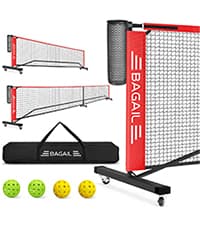 BAGAIL Portable Pickleball Net Set with Wheels, 22 FT Regulation Size & 11 FT Half Court Size 2-in-1 Pickle Ball Net with Ball Collector, Carry Bag, 4 Pickle Balls, Easy Setup for Outdoor Indoor