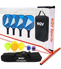 NQV Pickleball Set with Net-10FT Half Court Size Pickleball Net+Wood Pickleball Paddles+Pickle Balls+Ball Retrievers, Portable Outdoor Driveway Indoor for Adults Beginners