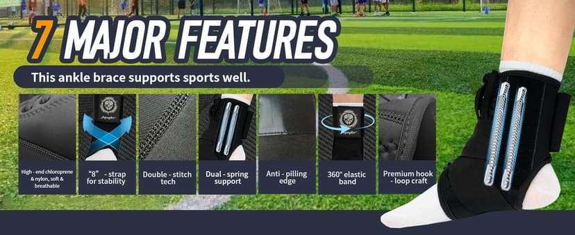 Jupiter Ankle Brace for Sprained Ankles for Women & Men, Made of Neoprene with Dual Springs, for Injury Recover, Running, Basketball and Cycling(Black M 11‘’-14‘’)