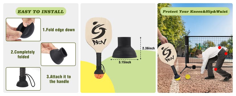 NQV Pickleball Set with Net,10FT Half Court Size Pickleball Net Portable Outdoor Indoor Driveway Home+4 Wood Paddles+4 Pickle Balls+4 Ball Retrievers, Pickleball Set for Adults Kids Beginners Pros