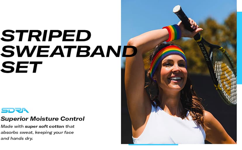 Suddora Striped Sweatband Set, Moisture Wicking 2 Wristbands and 1 Headband, Breathable Athletic Sweat Bands for Sports, Costumes & Cosplay, Matching Bands to Wear with Jersey