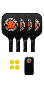 Amazin' Aces Graphite Pickleball Paddles Set - Single, 2 or 4 Paddles, Honeycomb Polymer Core with Comfy Cushion Grip - Varying Accessories Including Pickleballs, Pickleball Bag & Paddle Cover